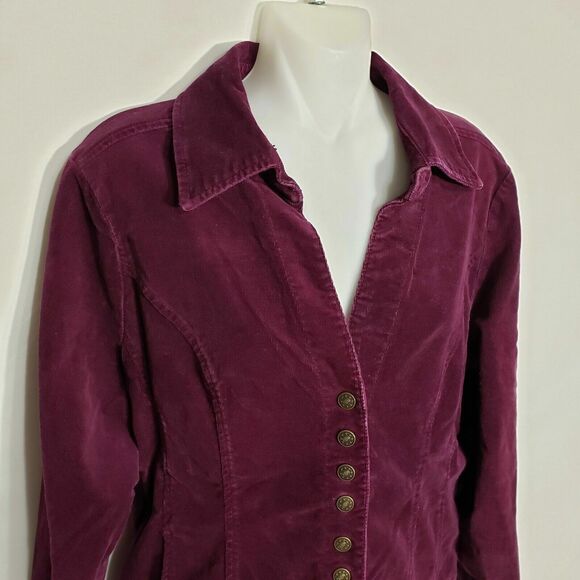 Dressbarn Corduroy Womens Jacket Maroon Cotton Spandex Snap Front Light Medium - Picture 3 of 12